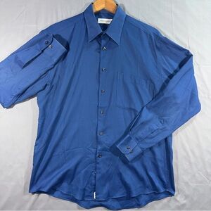 Yves Saint Laurent Shirt Mens Large Blue Wrinkle Resistant Dress Long Sleeve